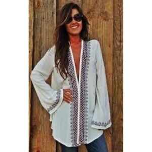 NWT Sugar+Lips Women's Kimono Jacket Size Large Boho Oversized Beach Embroidered